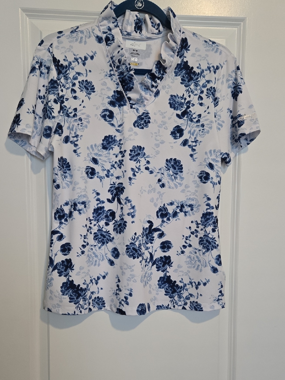 Greg Norman Collection Floral Polo - White & Navy
